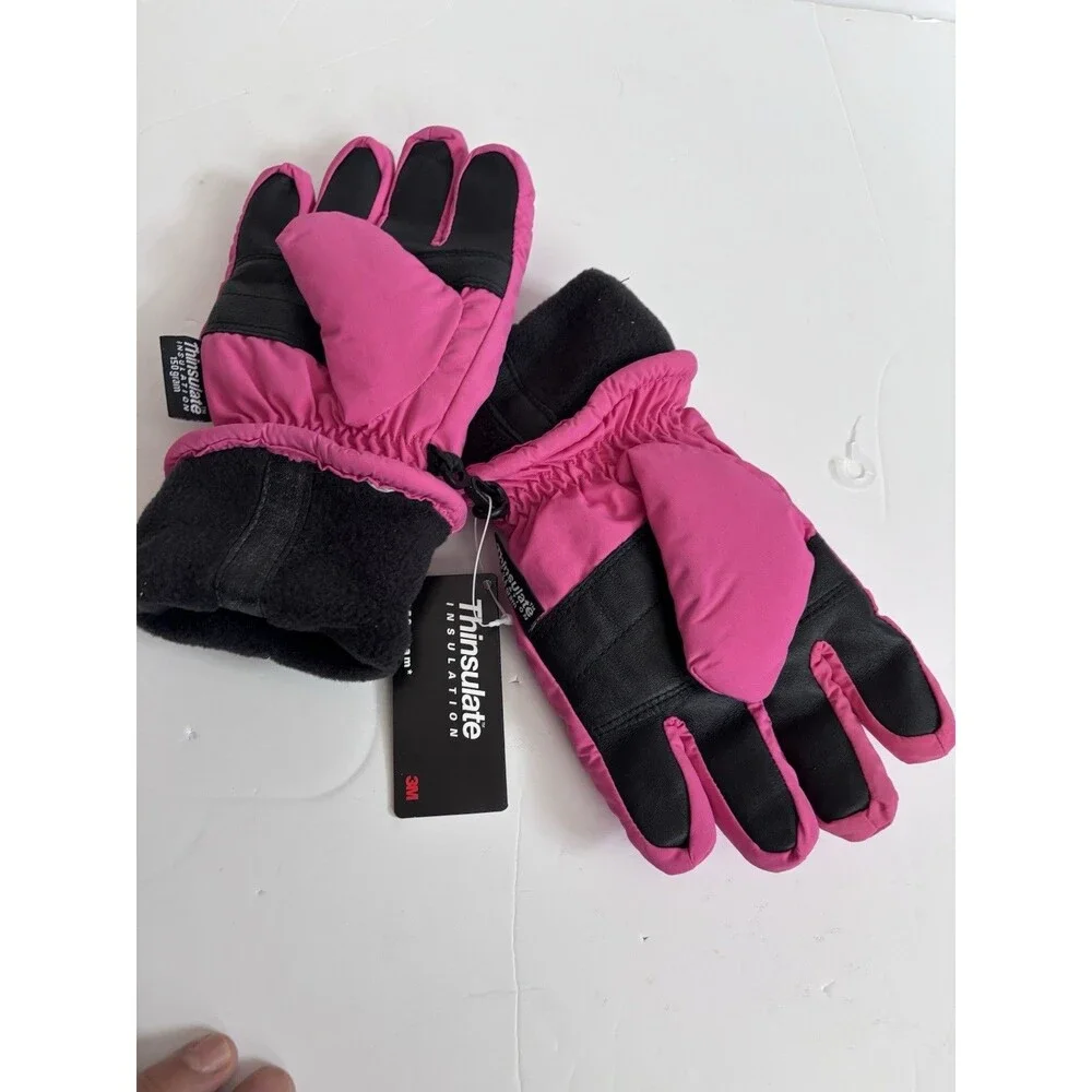 LL BEAN Mitten Gloves Primaloft Insulated Lined Kids L  NEW Pink/Black